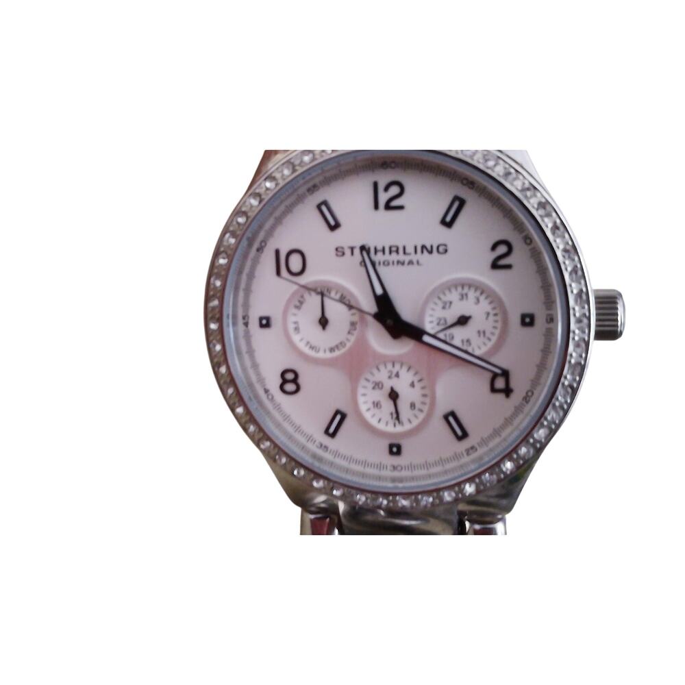 Stuhrling Lady Renoir Womens OS Silver Crystal Curb Link‎ Chain Watch 596.121L2